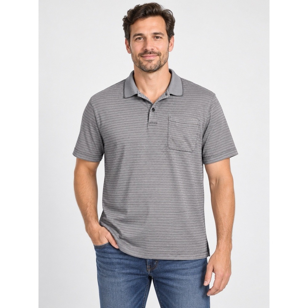 Van Heusen Grey Striped Polo Shirt With Pocket Men's Size Large